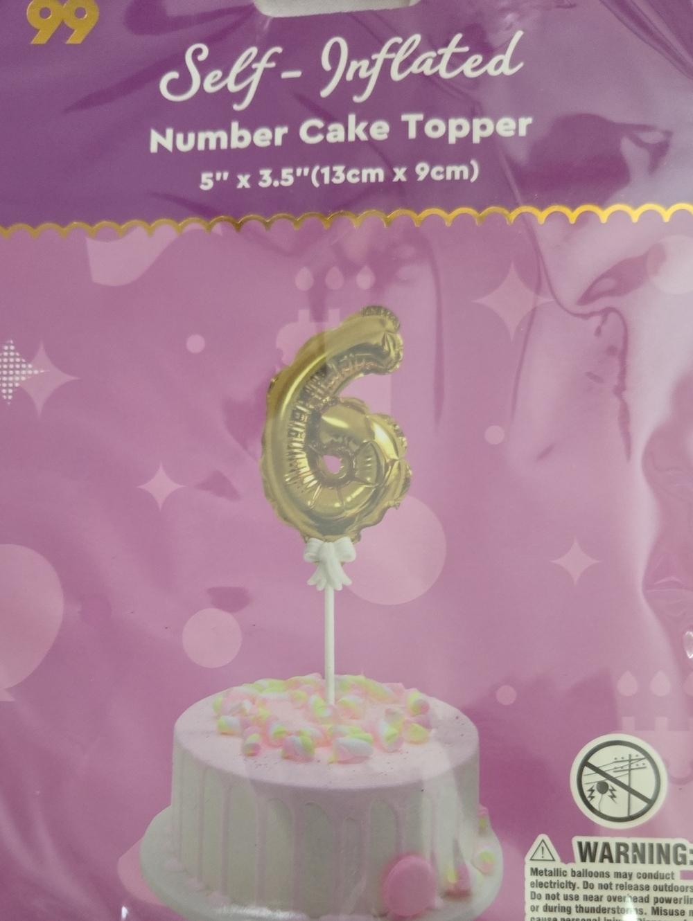 Gold Number 6 Self-Inflated Cake Topper - Home Party Supplies